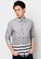 3/4 Sleeve Striped Shirt With Cut & Sew