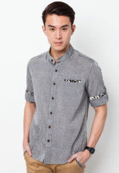 3/4 Sleeve Mandarin Collar Oxford Shirt