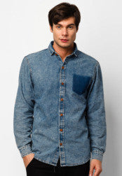 Long Sleeve Denim Shirt With Shadow Pocket