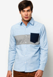 Long Sleeve Shirt With Houndstooth Print Panel