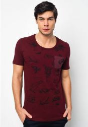 Printed tee with contrast pocket