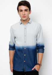 Dip Dye Long Sleeve Denim Shirt