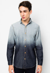 Dip Dye Long Sleeve Denim Shirt