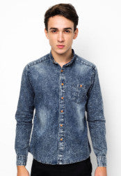 Long Sleeve Denim Shirt With Acid Wash