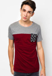 Cut & Sew Tee With Aztec Print Pocket