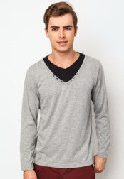 Men V-neck Long Sleeve Tee