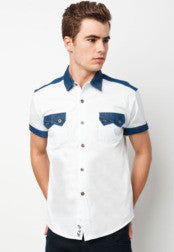 Contrast Collar Short Sleeve Shirt