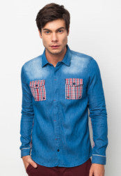 Denim Check Print Long Sleeves Shirt