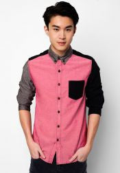 3/4 Sleeve Color Block Oxford Shirt