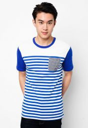 Cut & Sew Striped Tee With Plaid Pocket