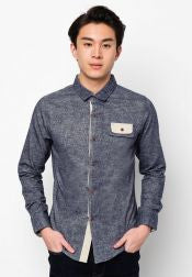 Long Sleeve Chambray Shirt With Flap Pocket