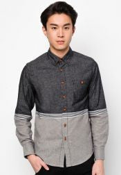 Long Sleeve Chambray Shirt With Cut & Sew