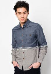 Long Sleeve Chambray Shirt With Cut & Sew