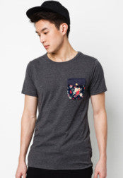 Round Neck Tee With Floral Print Pocket