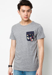 Round Neck Tee With Floral Print Pocket