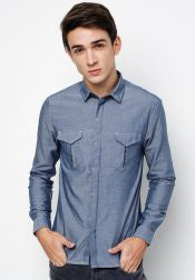 Pleated Pocket Long Sleeve Shirt