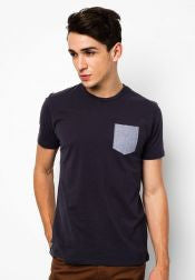 Denim Pocket Round Neck T-Shirt