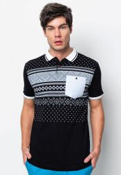 Black Printed Polo Shirt