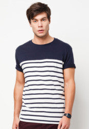 Navy Colour Block Stripe T-Shirt